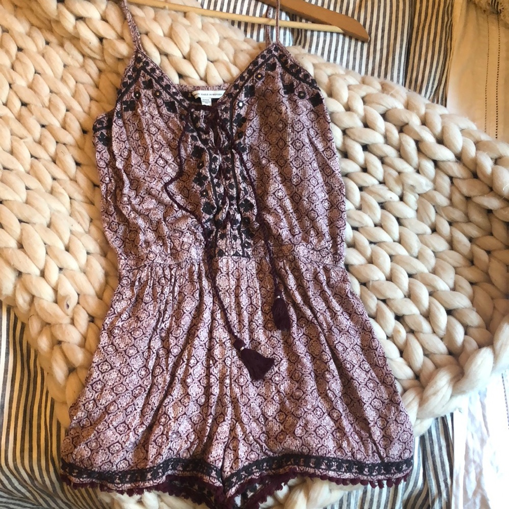 American Eagle Burgundy Patterned Romper